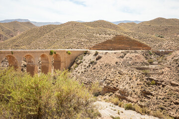 Antique bridge over rambla de Huechar, Alhama de Almeria, Almeria, Andalusia, Spain