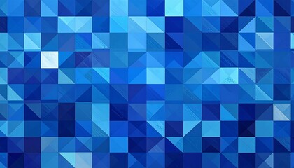 Abstract geometric pattern of interlocked triangles and squares in shades of blue