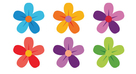 Vibrant collection of colorful floral illustrations with simple petal designs and bright center accents
