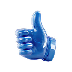 Blue thumbs up gesture icon isolated on transparent background