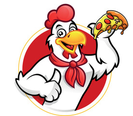 Logo de pollo sosteniendo una pizza