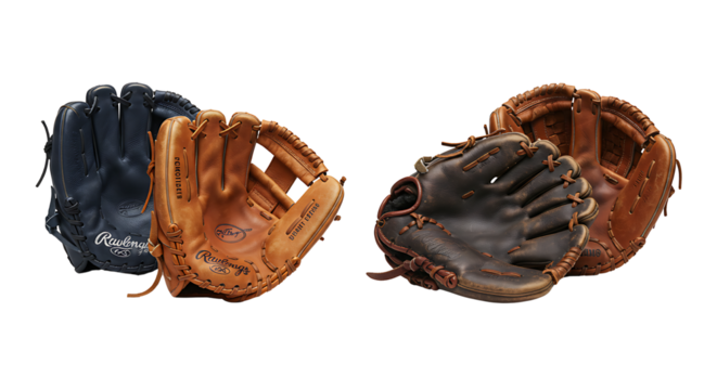 Pair of Leather Baseball Gloves in Varied Tones on White Backdrop