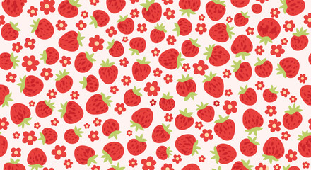 Delightful strawberry and small red flower pattern for summer and spring designs