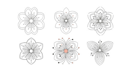 Delicate intricate floral mandala designs with radial symmetry for decorative applications or tattoo art inspirations