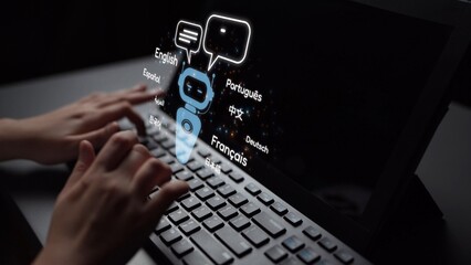 Global communication with multiple languages, digital translation tools, multilingual technology,...