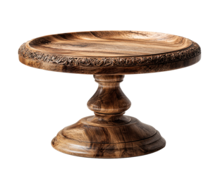 Rustic wooden cake stand isolated on transparent background, perfect for displaying desserts isolated on a transparent background