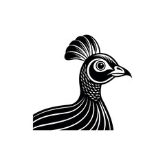 Monochrome illustration of a elegant peacock with artistic design elements and details