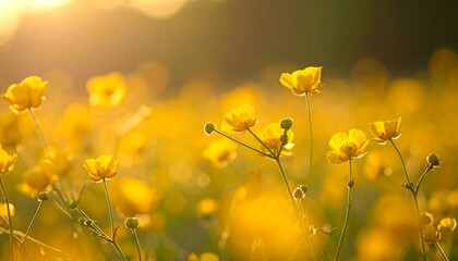 Obraz premium Vibrant yellow flowers bathed in golden sunlight