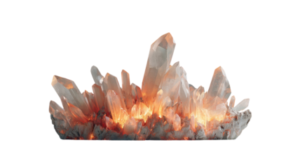 Glowing crystal cave formation with natural mineral shine symbolizing geology, mystery, fantasy environment and underground beauty, isolated on white background