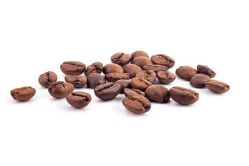 Coffee bean on white background, macro close-up
