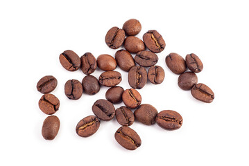 Coffee bean on white background, macro close-up