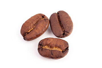 Coffee bean on white background, macro close-up