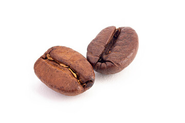 Coffee bean on white background, macro close-up