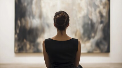 Woman Admiring Abstract Art in Gallery