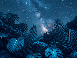 Collection of tropical leaves,foliage plant in blue color with space background .Background with purple leaves.
