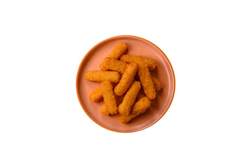 Mozzarella cheese sticks, crispy nutritious fast food. Cheese sticks as food background