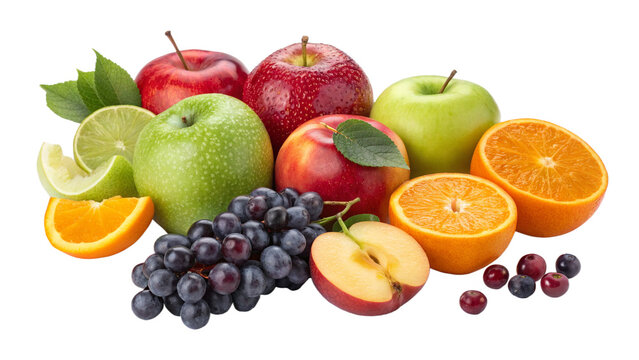 Food collection of  different fruits, apple orange white or  transparent background