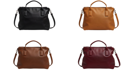 Collection of Four Versatile Leather Handbags in Different Colors - Black, Brown, Tan, and Burgundy