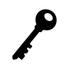Simple black silhouette of a key with circular handle and teeth