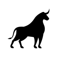Stylized Powerful Bull Silhouette on White Background, Symbol of Strength and Determination