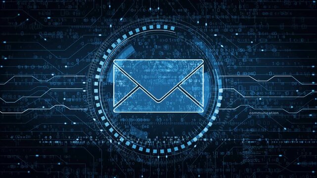 Envelope email and mail message symbol abstract digital concept. Network, cyber technology and computer background seamless and looped.
