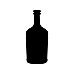 Black silhouette of a classic wine bottle against a stark white background