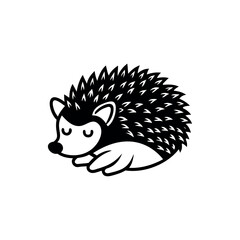 A Sleeping Hedgehog Illustration in Black and White Cute Animal Graphic