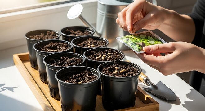 Planting Seeds in Pots for Spring Gardening.