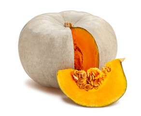 sliced grey pumpkin path isolated on white