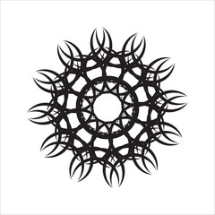 Intricate Black Mandala Design Circular Geometric Pattern with Floral Motifs