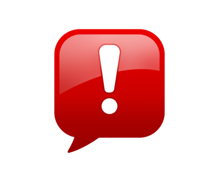 Red warning icon with exclamation mark in speech bubble
