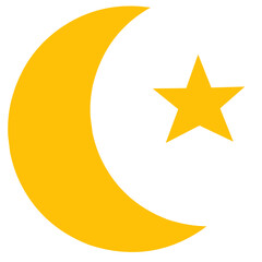Yellow crescent moon and star icon 