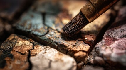 Naklejka premium Close-Up of Paintbrush on Cracked Textured Surface 