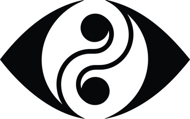 Abstract symbolic eye showcases a swirling yin and yang symbol on transparent background