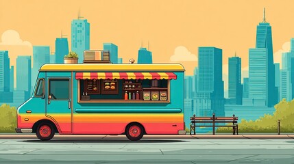 Obraz premium Food trucks with colorful designs serving street snacks