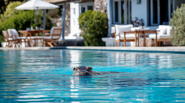 hyppo in swimming on luxury villa pool