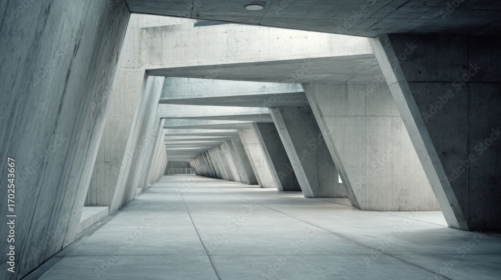 Poster modern concrete architecture corridor with geometric design, minimalist style and tunnel vision, cre