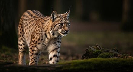 Fototapeta premium Majestic european lynx in forest habitat at dusk