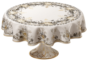 Round tablecloth with a floral pattern isolated on transparent background, elegant style isolated on a transparent background