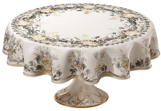 Round tablecloth with a floral pattern isolated on transparent background, elegant style isolated on a transparent background