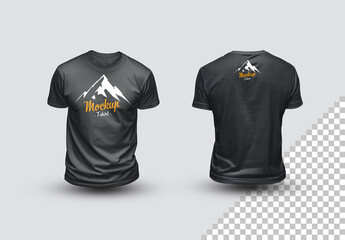 Front And Back Views Of Two Black T-shirts Mockup
