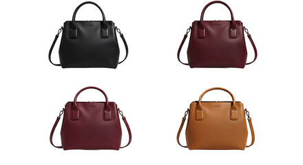 Fototapeta premium Collection of four different colored leather handbags, showcasing style and practicality for everyday use