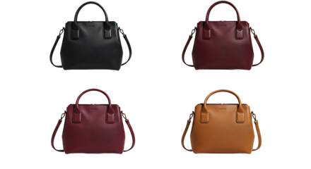 Collection of four different colored leather handbags, showcasing style and practicality for everyday use