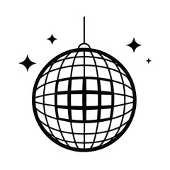 Stylized glowing disco ball with sparkling facets and vibrant colors