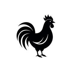 Minimalist black and white rooster or cockerel silhouette logo design vector