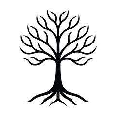 Stylized tree silhouette with spreading roots for banners and advertisements