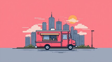 Fototapeta premium Modern coffee and food trucks in urban and minimal settings