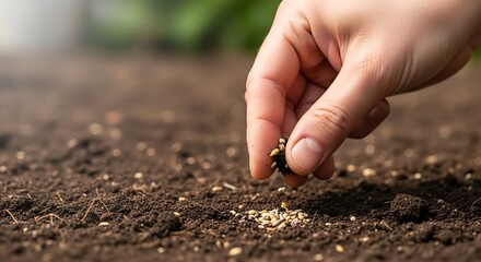 Planting seeds in fertile soil, gardening.