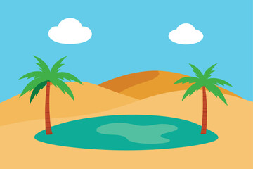 Obraz premium Desert Oasis with Palm Trees and Pond