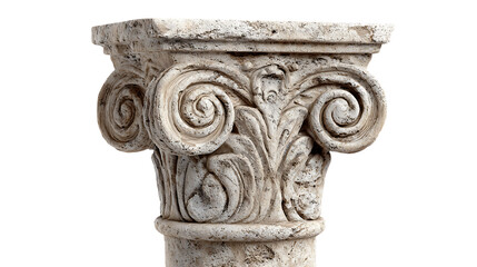 stone architectural column top with spiral design on white background. 